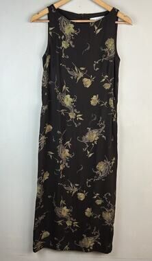 VTG Y2k 90s Silk Floral Maxi Dress Brown Sz 0 Neutral Old Money Paisley Floral